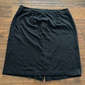 Talbots Size 14 Button Front Mini Straight Pencil Skirt Black Career Minimalist